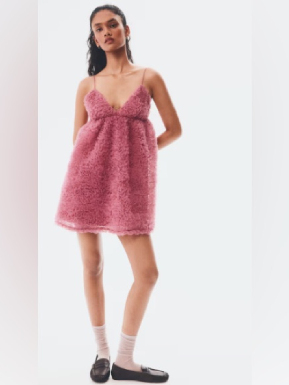 NWT H&M Ruffled Mesh Mini Dress in dark pink